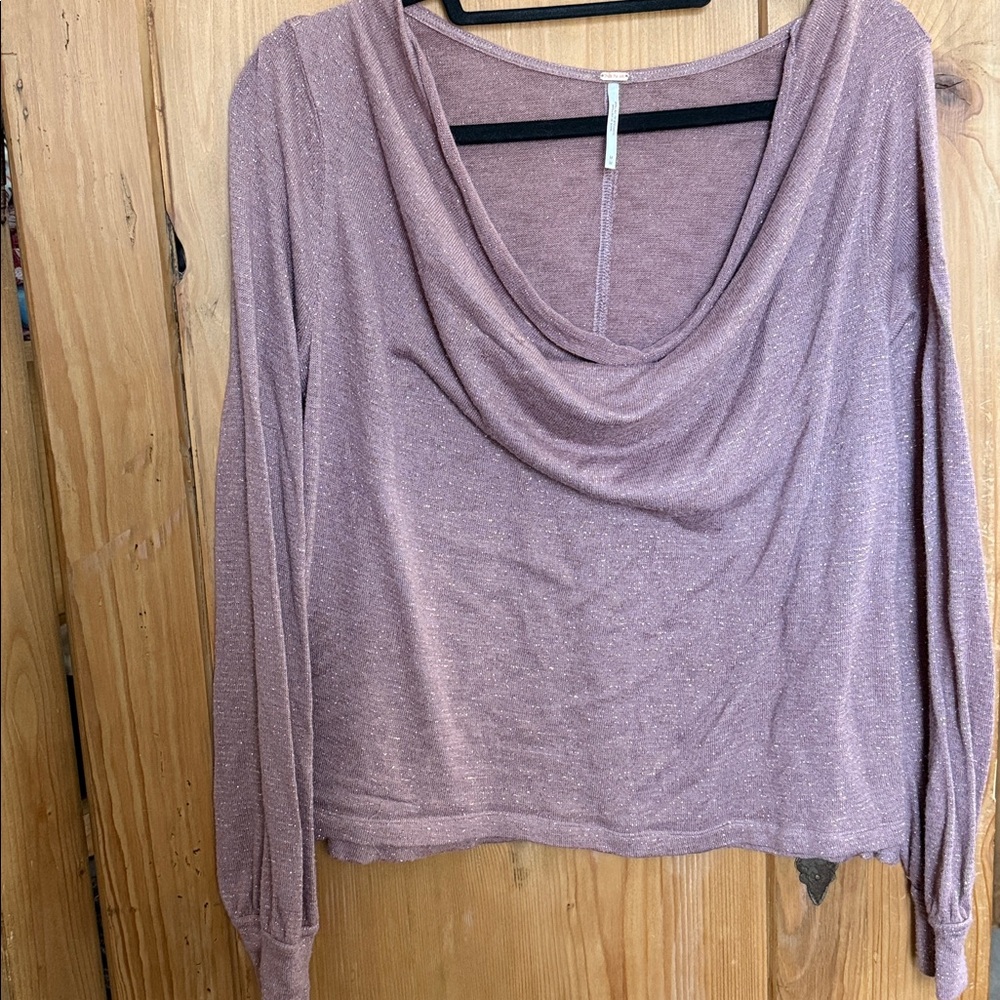 Free People Womens Mauve Palmer Metallic Cowl Neck Smokey Pullover Tee Top Sz M